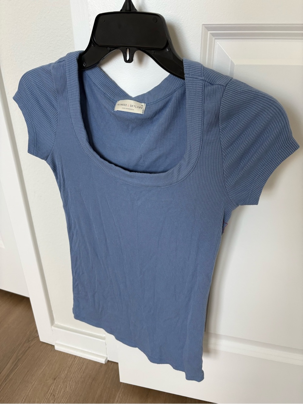 Frankee & Skylarr Light Blue Ribbed Scoop Neck Tee - Juniors